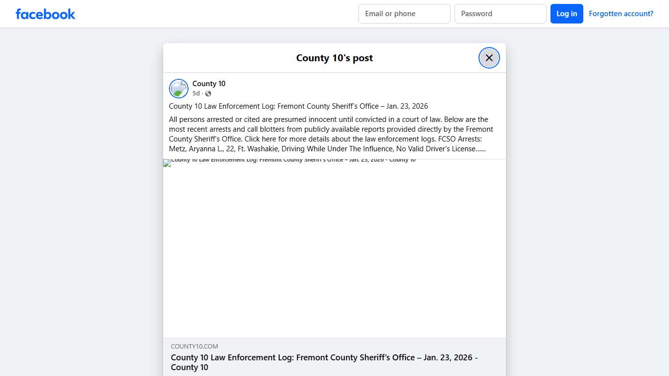 County 10 - County 10 Law Enforcement Log: Fremont County... Facebook